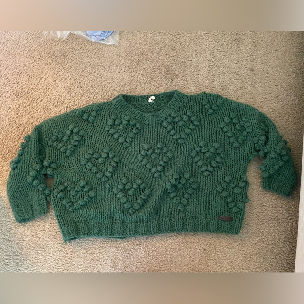 Vici Deep Green Chunky Textured Heart Knit Sweater